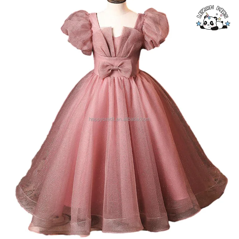 LEZONKIDS - Vestido de Princesa para Meninas com Manga Bufante Organza Personalizável, Tule, Festa, Flor, Verão
